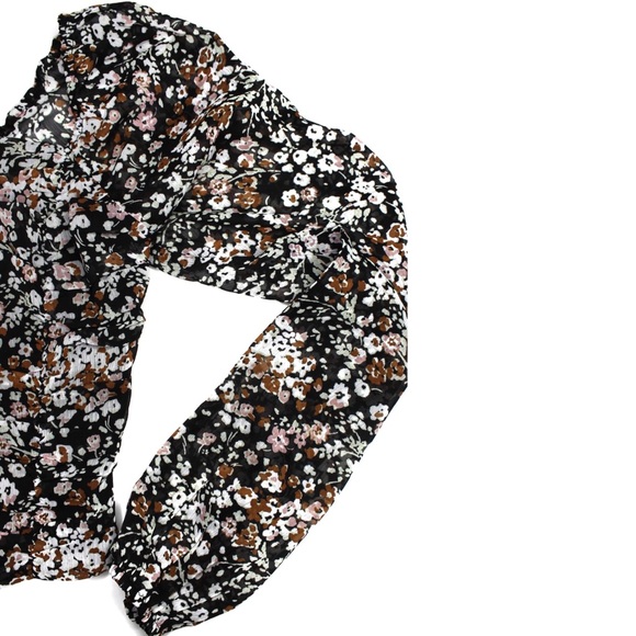 Lulus Puff Sleeve Cropped Semi Sheer Long Sleeve Floral Top XS - Picture 4 of 7